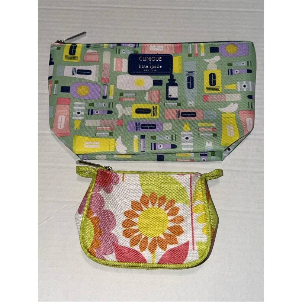 Clinique x Kate Spade New York Cosmetic Makeup Bag Limited Edition Lot Of 2 NWOT